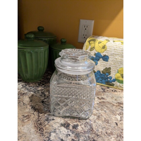 Vtg Anchor Hocking Wexford Clear USA Glass Canister Candy Jar 6.5 In - Picture 1 of 8